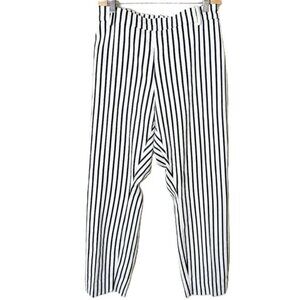 H&M‎ Stripe Black & White Straight Leg Ankle Length Pants Trousers Size 18